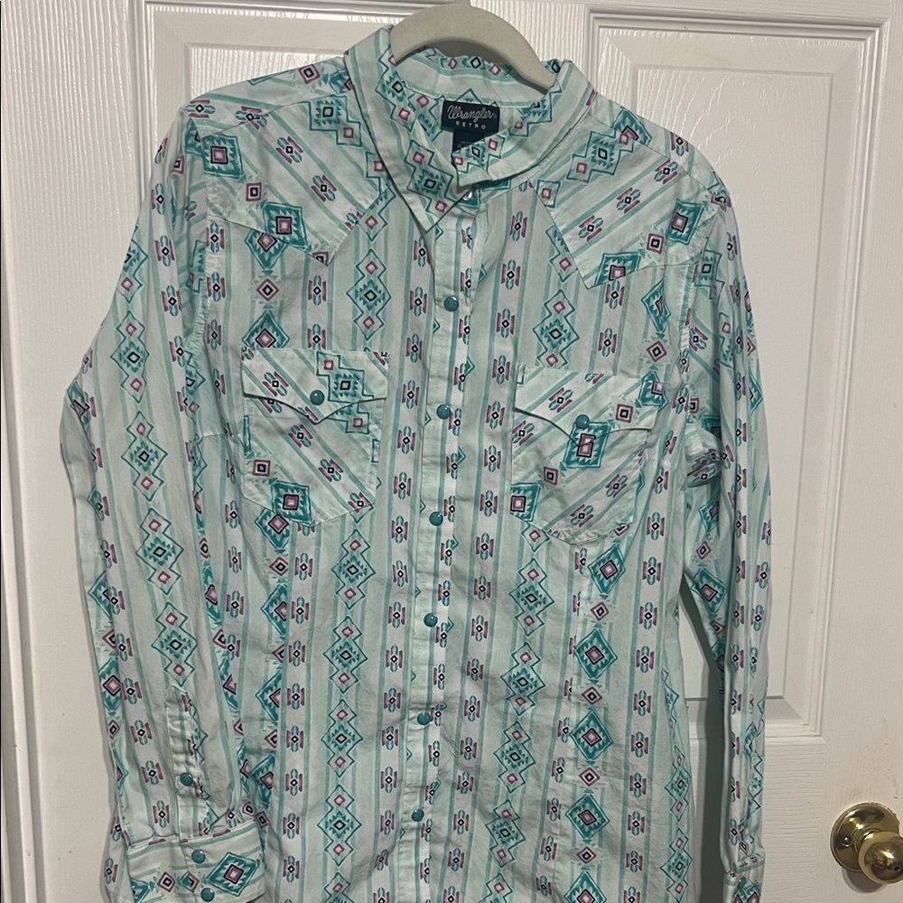 Wrangler Retro Men's Geometric Shirt - Teal and White